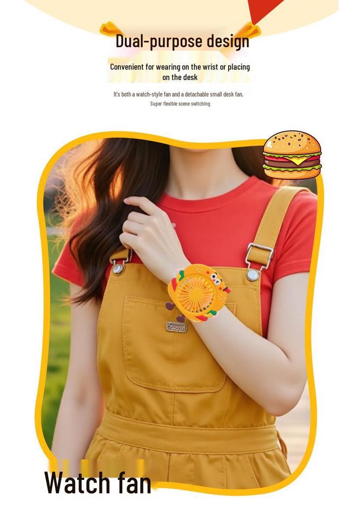 Portable Cartoon Hamburger French Fries Cooling Fan