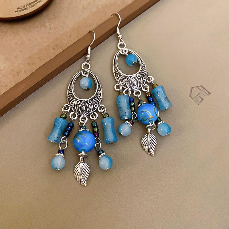 Ethnic Geometric Water Drop Tassel Earrings: Retro Design with Niche Temperament and High-Class Feel in National Style
