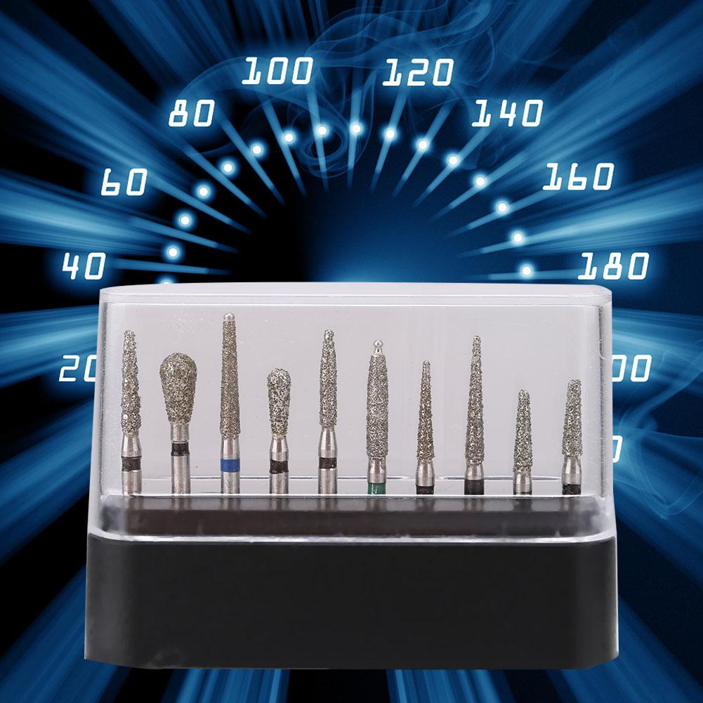 10pcsset Fraises Diamantées Dentaires FG 1.6mm Pièce à Main Haute Vitesse Embouts Émeri