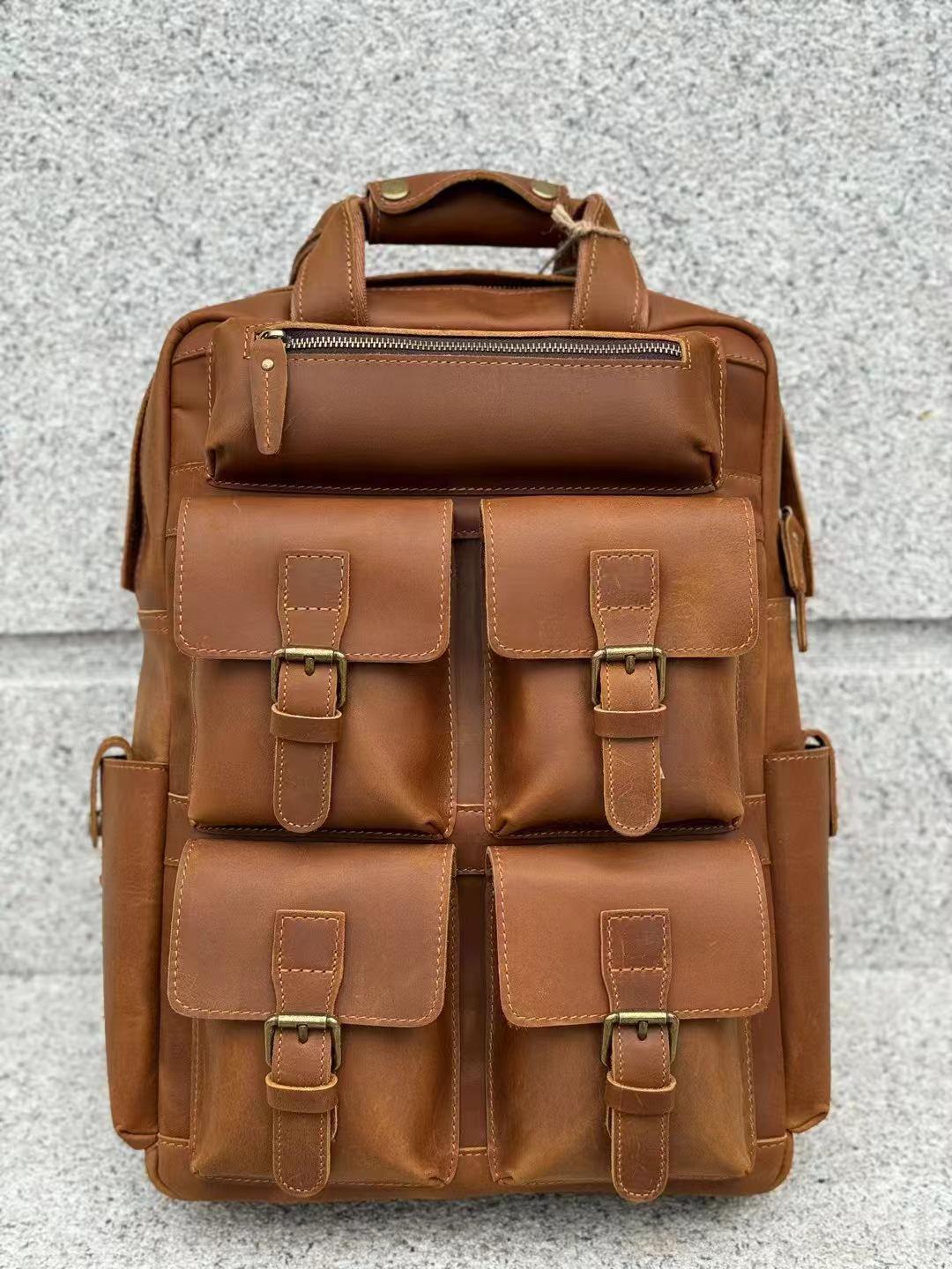 

Европейский и американский рюкзак из натуральной коровьей кожи — большая вместимость, подходит для ноутбука 17 , идеально подходит для мужских путешествий. 42x30x13 cm коричневый