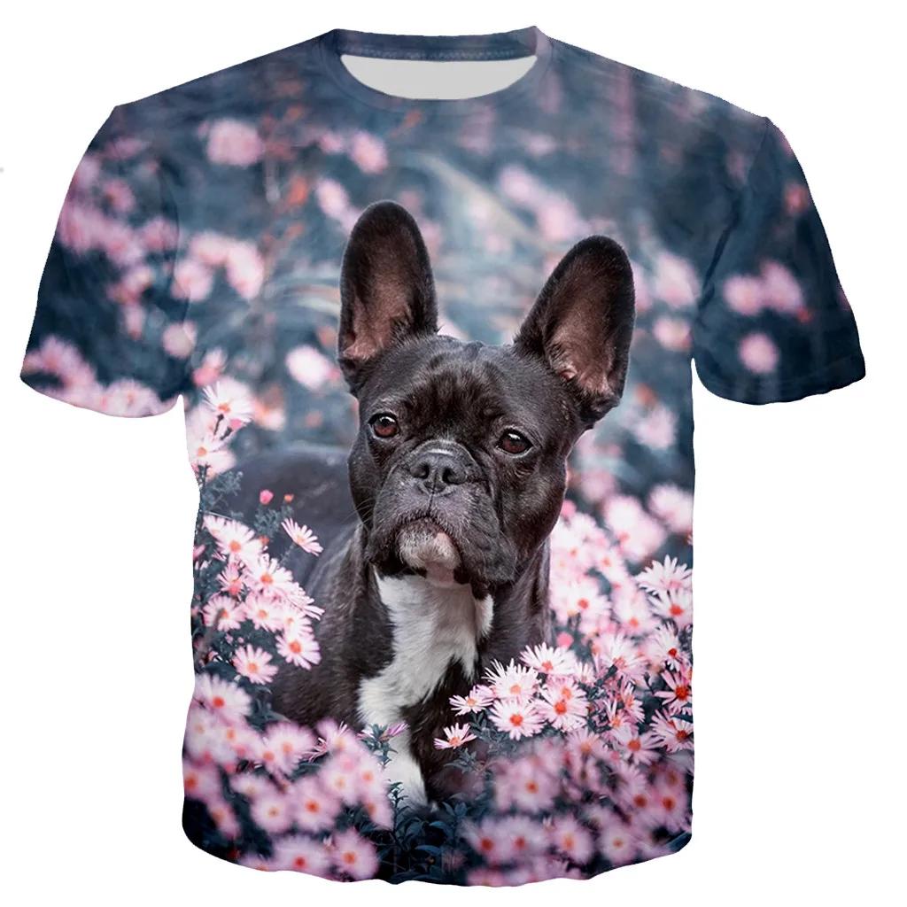 Sommer Rundhals Französische Bulldogge 3D Druck Top Modisch Lässig Kurzärmelig Herren und Damen Unisex T-Shirts