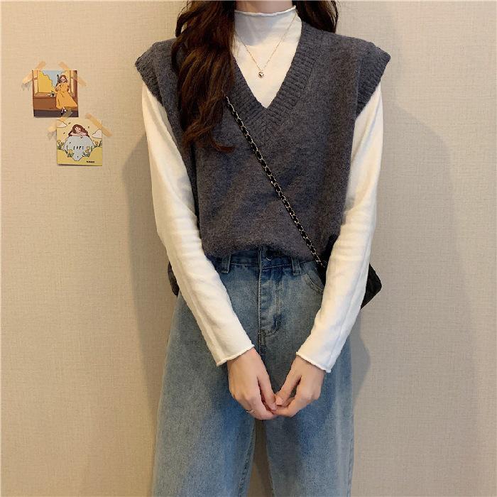 Women's V-Neck Knitted Vest Sweater - Autumn/Winter Sleeveless Layered Top