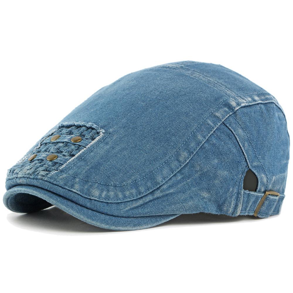 HT4862 Berets for Men Women New All Seasons Denim Beret Cap Male Female Cotton Ivy Flat Cap Adjustable Artist Painter Beret Hat