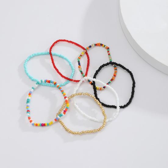 7Pcs Women Bracelets Beaded Colorful Jewelry Elastic Contrast Color Beads Anklets Bracelets for Beach