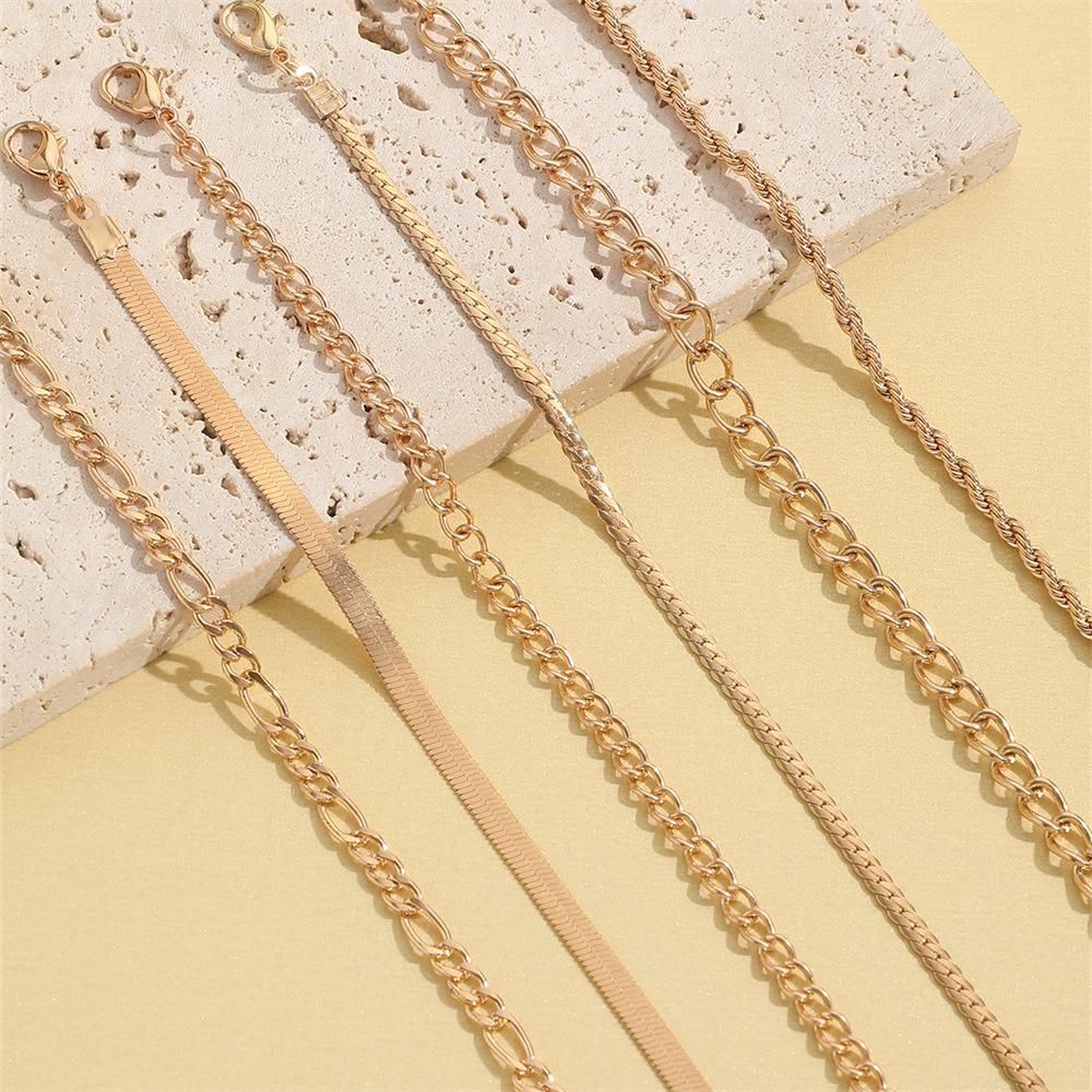 Personalized Geometric Multi-element Chain Set Bracelet, Retro Simple Bracelet Hand 6-piece Set