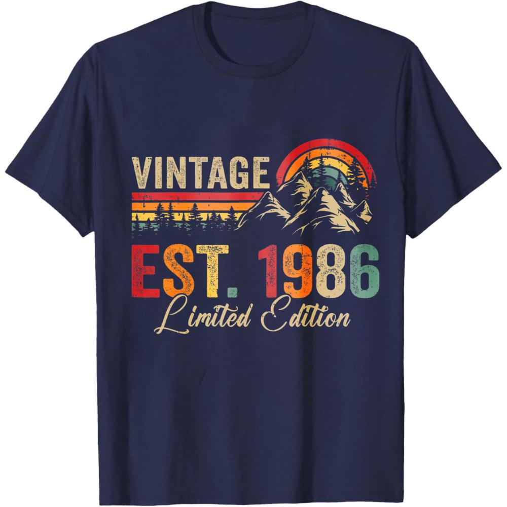 

Vintage Est 1986 Limited Edition Summer Men TShirt Retro Mountain Rainbow Design Casual Wear For Birthday Gift For Him 4XL