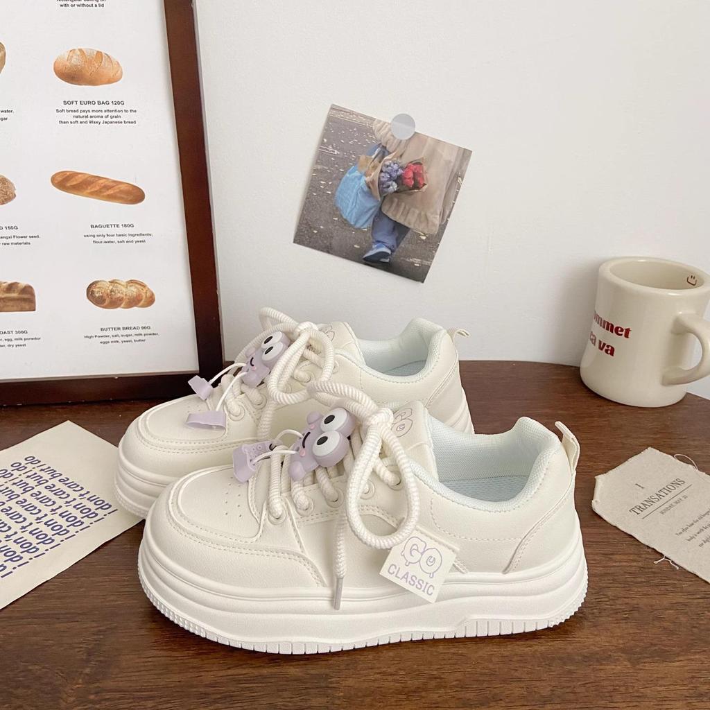 Milky White Women's Thick-Soled Korean Style Board Shoes - Autumn Ugly-Cute Chic Sneakers