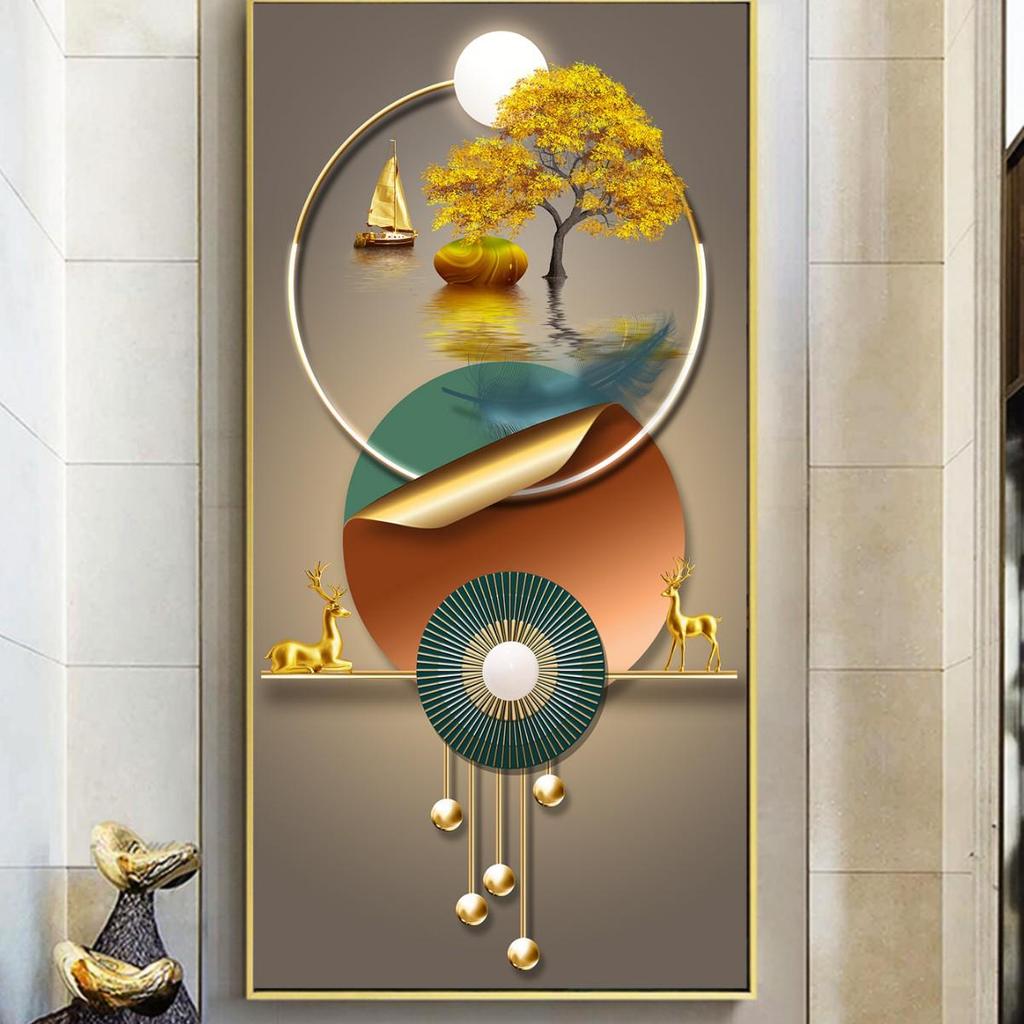 Frameless Ginkgo Leaf Abstract Wall Art for Living Room or Bedroom
