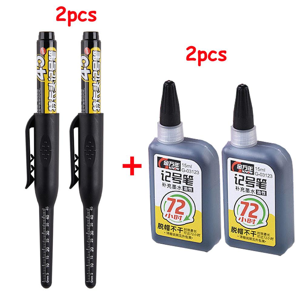 NEW Long Head Nib Deep Hole Markers Pen 20mm/45mm Waterproof White Tile Carpenter Pen for Woodworking Black/Blue/Red Ink