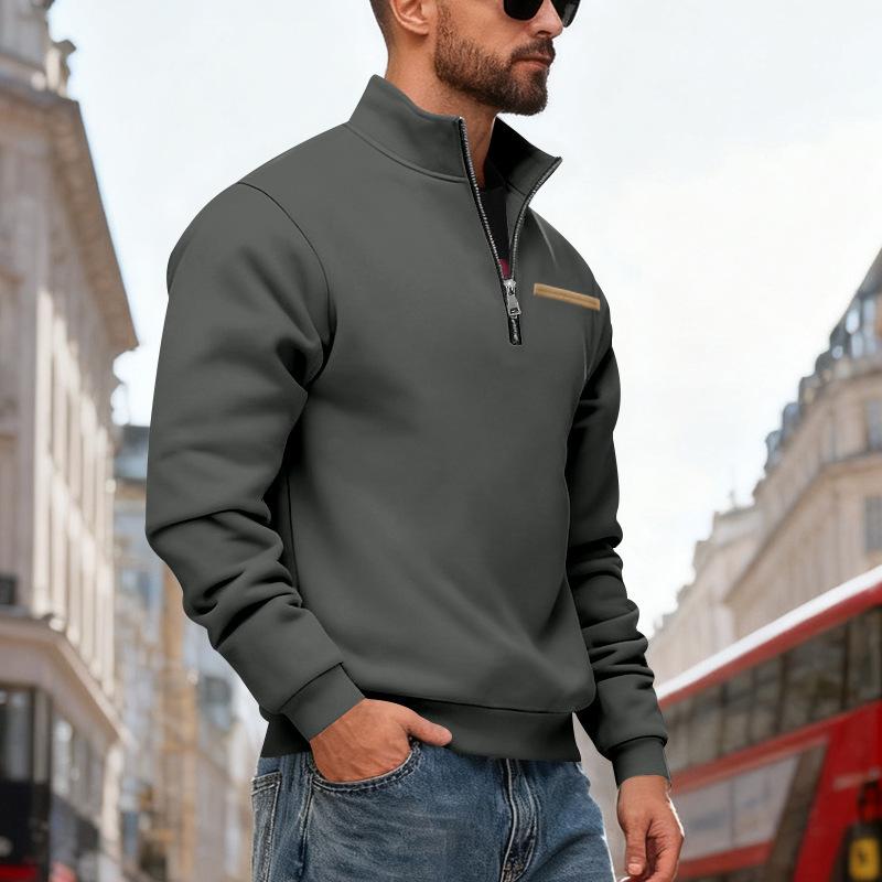 Plus Size Winter Fleece Half Zip Stand Collar Pullover Sweatshirt Men Solid Color Casual Hoodie