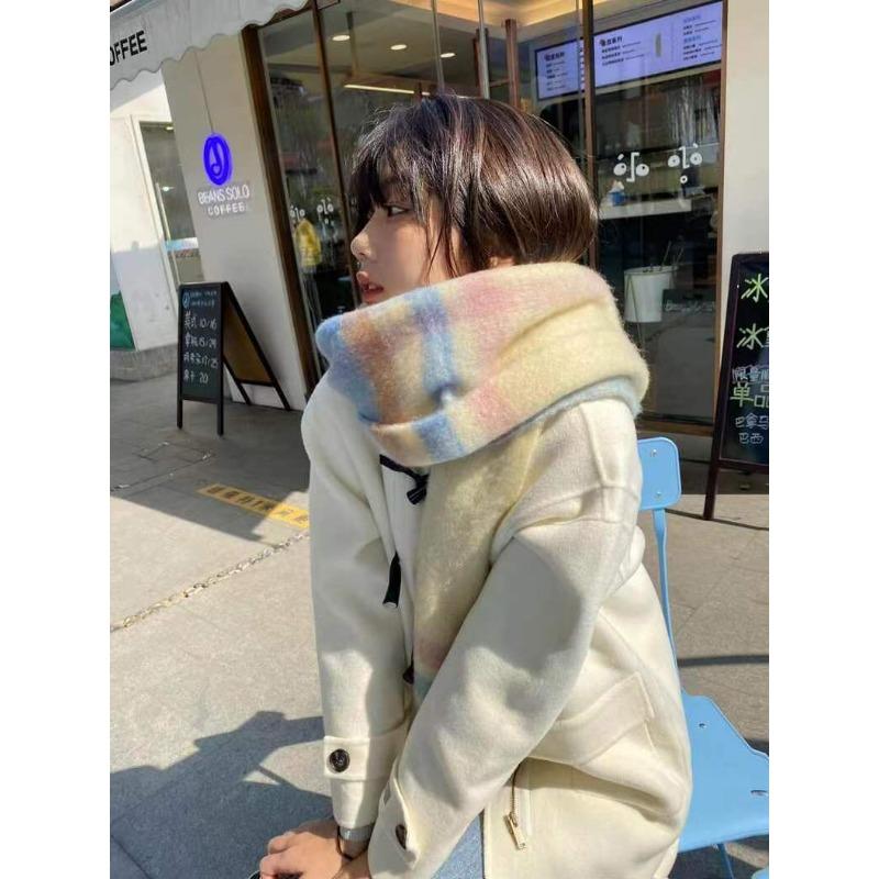Soft plush feeling soft waxy rainbow color warm winter scarf female macaron color autumn and winter