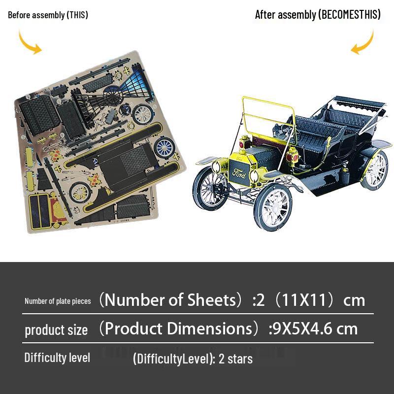 Vintage Model 1908 Model T All-Metal 3D Puzzle Toy - No Glue Needed