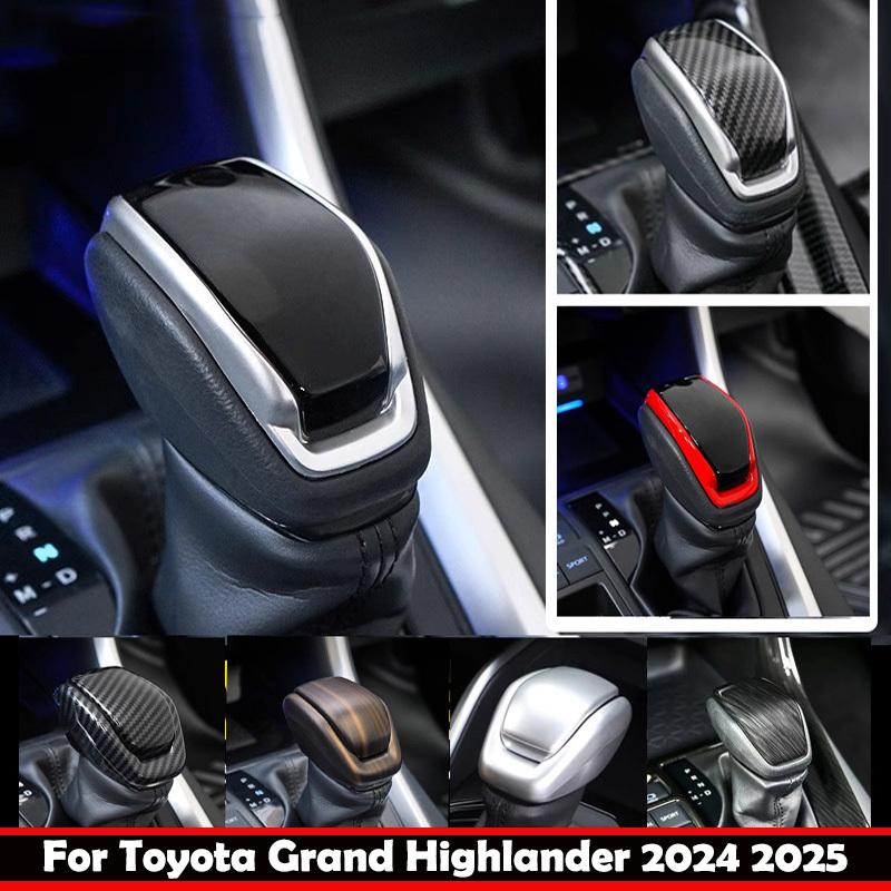 For Toyota Grand Highlander 2024 2025 ABS Carbonfiber Black Chrome Gear Lever Head Shift Knob Handle Cover Interior Accessories