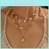 Summer Shell Necklace For Women With Multilayer Geometric Pendant And Pearl Accents