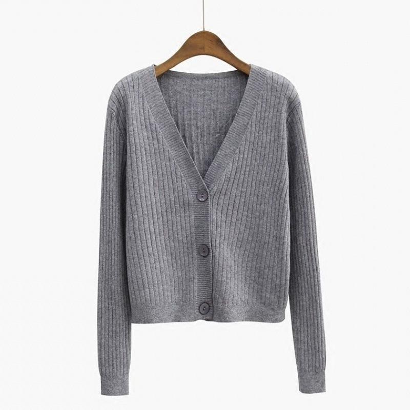 V-neck knitted cardigan autumn new retro versatile sweater with long-sleeved short coat for women