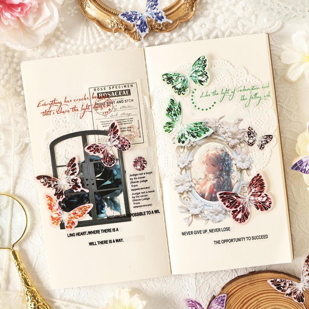 Graceful Butterfly Shadow: Transparent Die-cut PET Waterproof Stickers for DIY Journals & Decorations