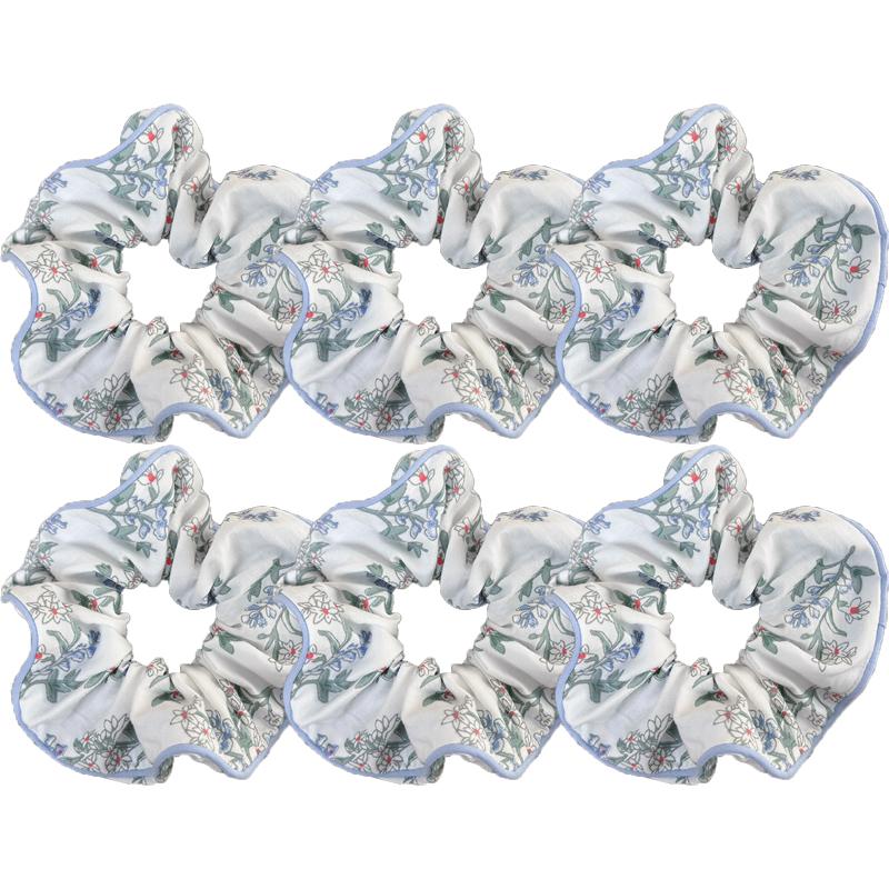 Sea Salt Blue Polka Dot Floral Plaid Large Hair Scrunchie Sweet and Versatile Fabric Hair Tie Hair Accessory