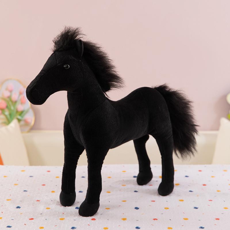 

Реалистичная плюшевая игрушка лошадь с наполнителем из ПП-хлопка для детей и коллекционеров чёрный