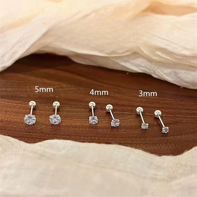 6 Stück/Set Elegante Minimalistische Damenohrringe, Titanstahl Eingelegt mit Künstlichem Zirkonia Ohrstecker, Glänzend & Praktisch für Ohrlochstechen