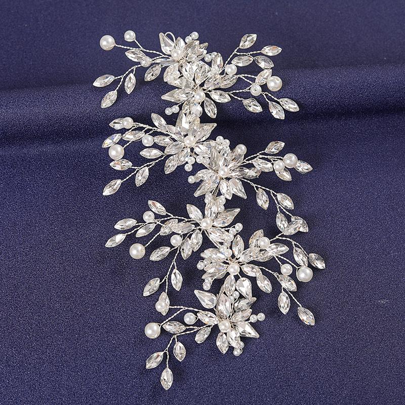 Silver Color Crystal Hairband For Women Prom Pearl Rhinestone Headband Bridal Wedding Hair Accessories Jewelry Hairband Tiaras