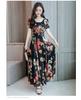 Summer Korean Version Medium and Long Printed Ice Silk Dress Middle-aged Large-size Large-swing Dress