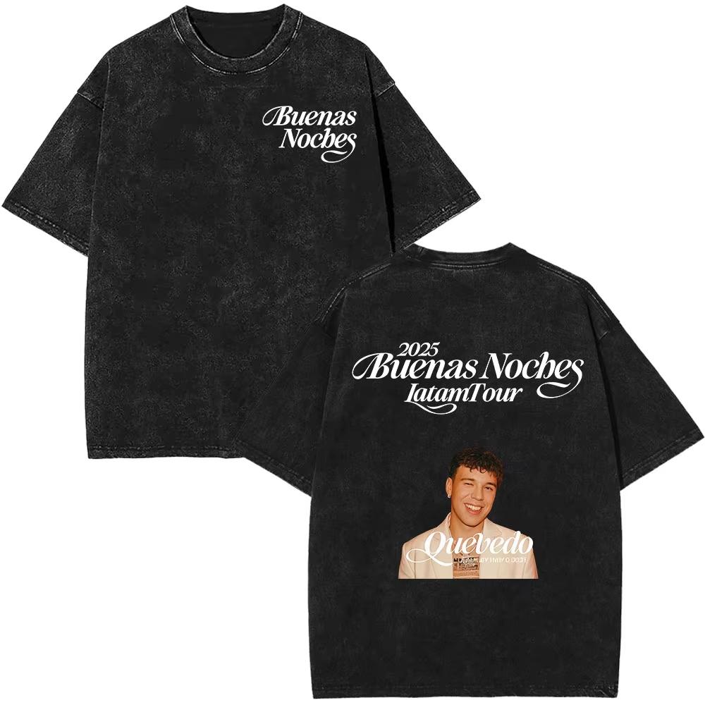 Rapper Quevedo Buenas Noches Vintage Washed T Shirt Mens High Quality Short Sleeve Tshirts Fashion Oversized Harajuku Tshirts