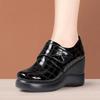 9cm Small Size 32-43 Deep Mouth Bright Leather Loafers Womens Platform Wedges Shoes 2026 Fall High Heels Shoes Office Mom Model
