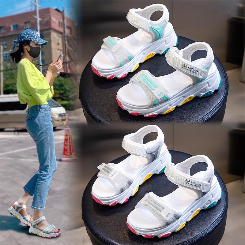 

Summer rainbow bottom sandals women s 2025 new outer wear versatile breathable flat shoes children s Velcro casual women s shoes 35