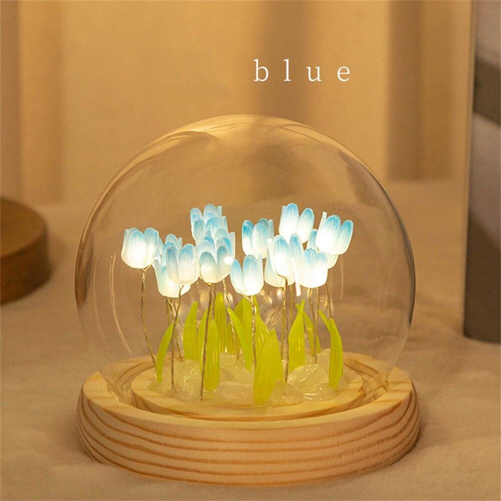 Luz Nocturna de Flor de Tulipán Artificial Hecha a Mano DIY Lámpara de Noche LED Decoración para Dormitorio Regalos de Navidad Cumpleaños Lámpara de Mesa