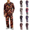 Men's Halloween Pajama Set Long Sleeve with Buttoned Crotch and Elastic Drawstring Waist Sleepwear