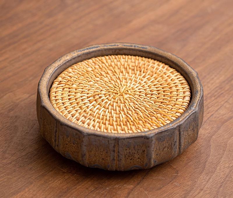 Water Storage Pot Bearing Rattan Pad Raising Pot Japanese Dry Brewing Table Single-layer Small Tea Tray Thick Ceramic Cover Bowl
