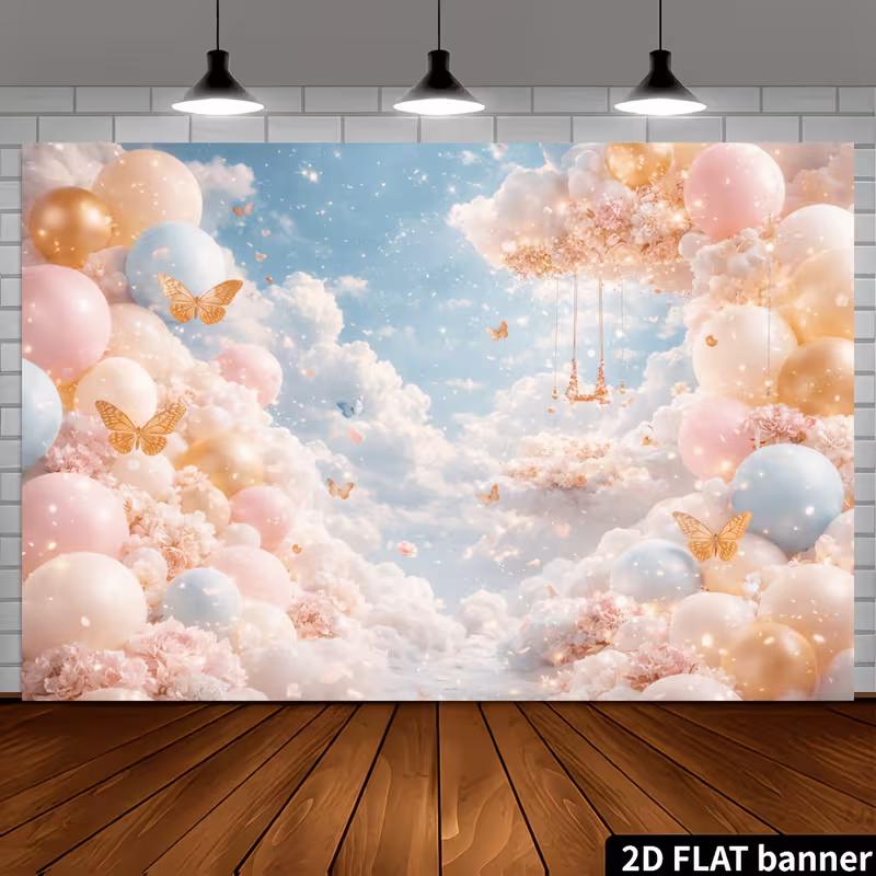 2D Dreamy Cloud and Butterfly Photo Booth Background