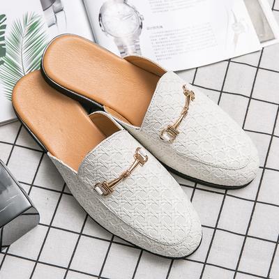 Fashion New Brand Designer Mens Half Drag Shoes For Men Casual Leather Loafers Fashion Half Shoes Mules Man White Slides Slippers Male
