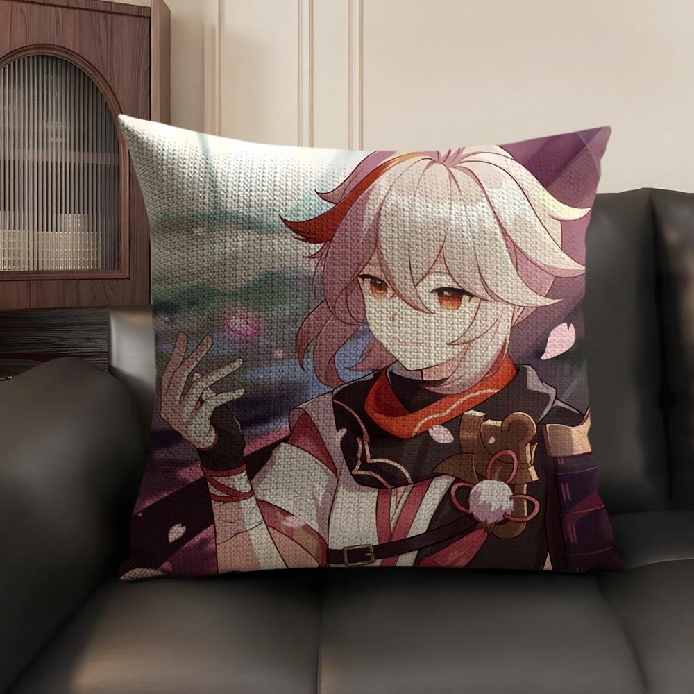 Kaedehara Kazuha Genshin Impact Cushion Cover Natural Linen Organic Fabric DoubleSided Printing Sofa Home Decor Pillow Case