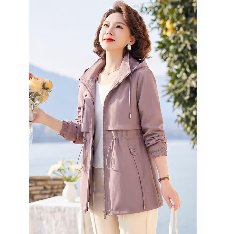 Hodo Women's Hooded Mid-Length Windbreaker Jacket