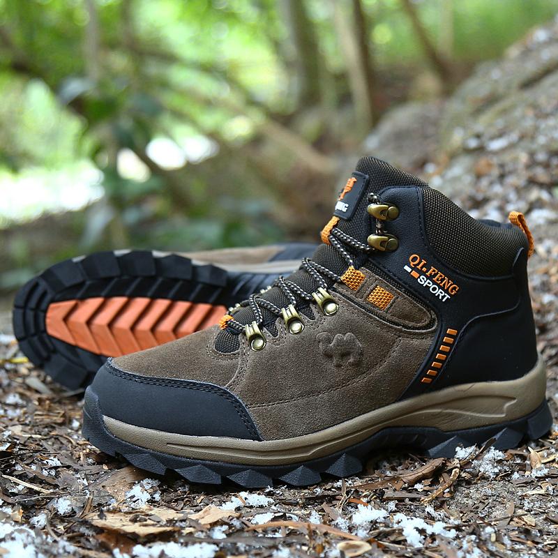 Outdoor High-top Boots Men Laced Thick-soled Men Shoes Soft Breathable Wear-resistant Shock-absorbing Casual Hiking Shoes Men