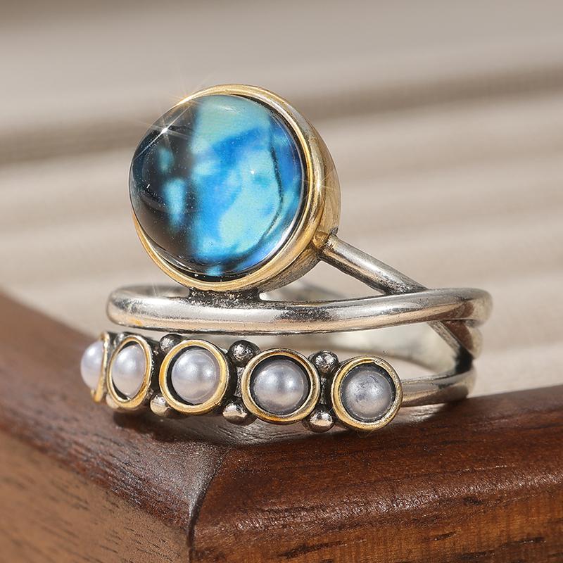 Retro Women's Ring with Multi-layered Design Imitating Pearl Inlay - Perfect for Daily Wear and Gatherings