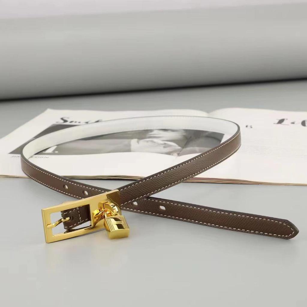 Curea de piele naturală pentru femei, cu cataramă cu pin și lacăt, din piele de vacă, pentru blugi și costume