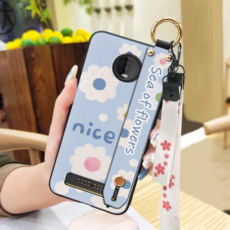 Ring Wristband Phone Case For MOTO Z4 Play Oil Painting Fashion Design Kickstand Anti-knock Back Cover Anti-dust Lanyard