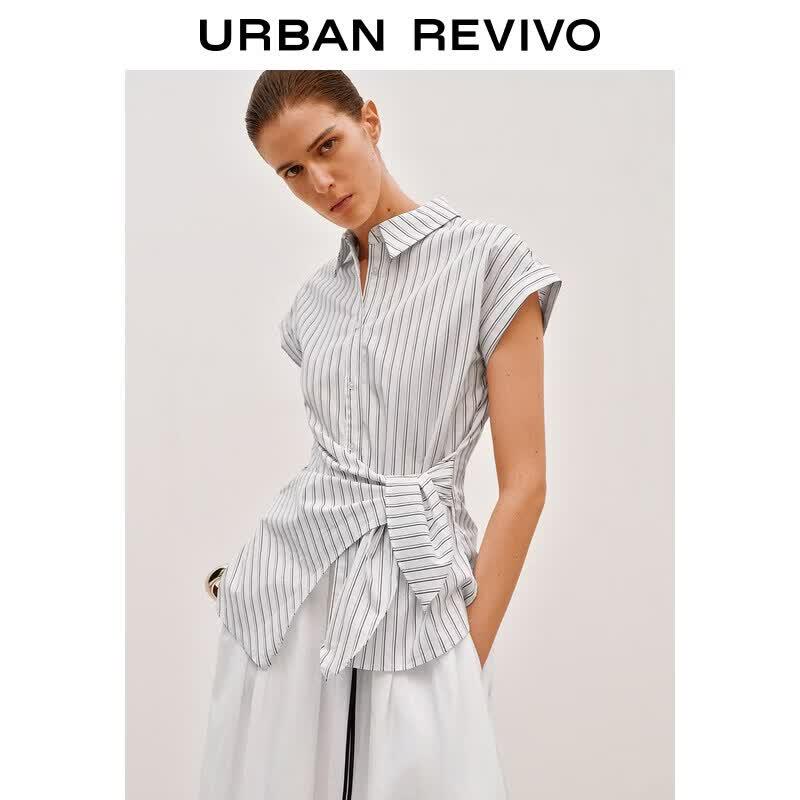 UR Women s Fashion Striped Tied-Knot Blouse XS