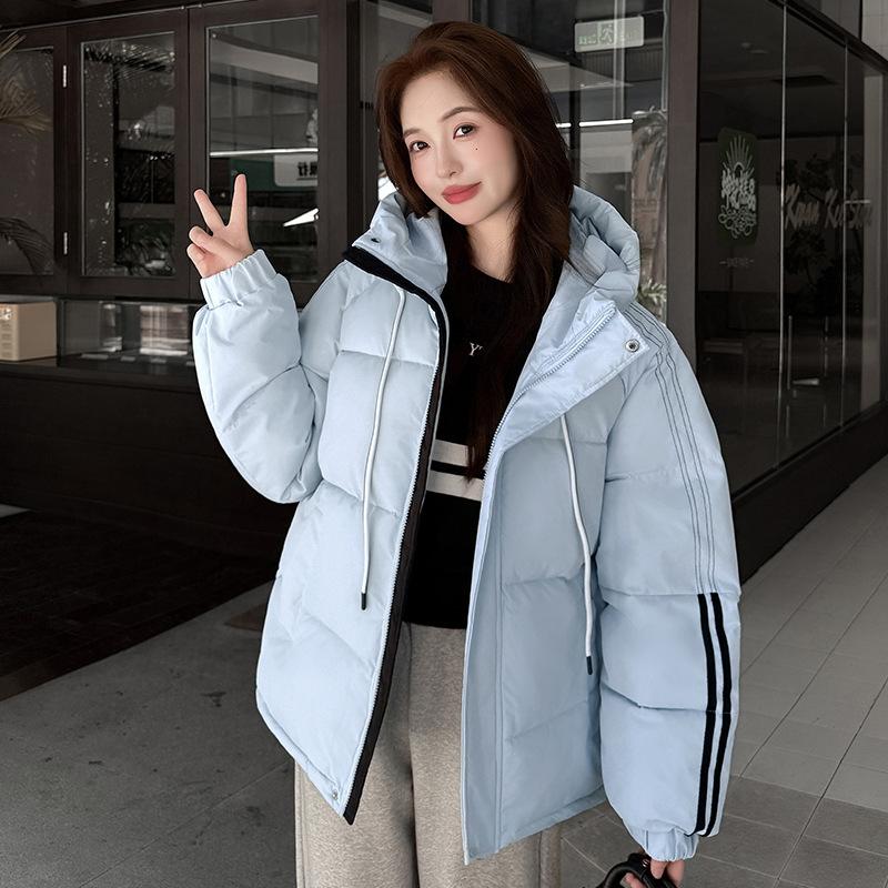 

Женская зимняя толстая пуховая куртка с капюшоном, свободная, короткая, в полоску XL