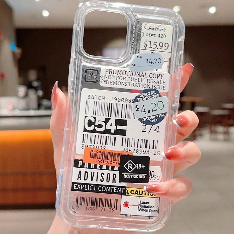 Barcode label transparent mobile phone case suitable for 14/13 soft case iPhone12Pro/15promax anti-drop 11/xs
