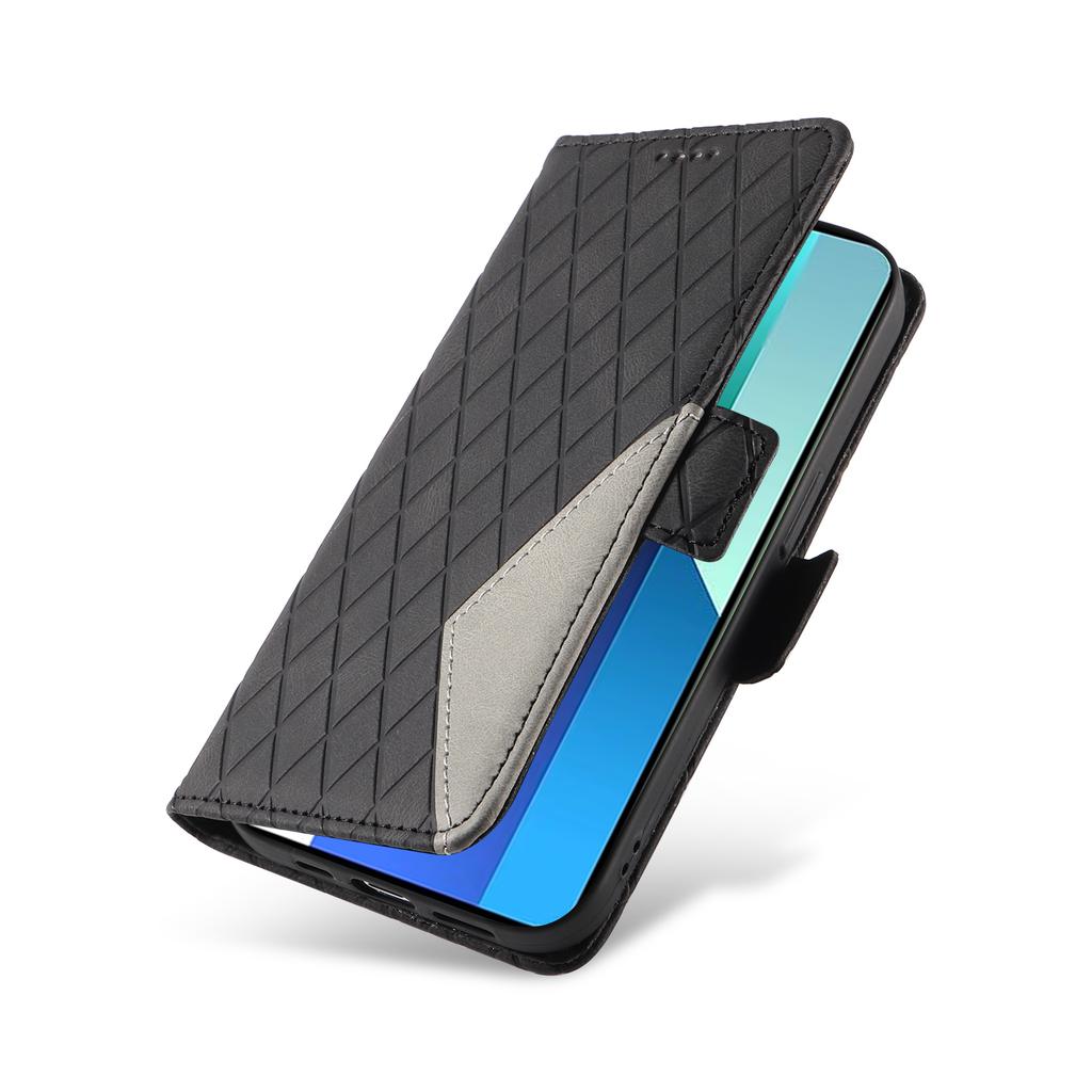 For Xiaomi Redmi Note 13 4G Leather Case Wallet Phone Cover Rhombus Pattern