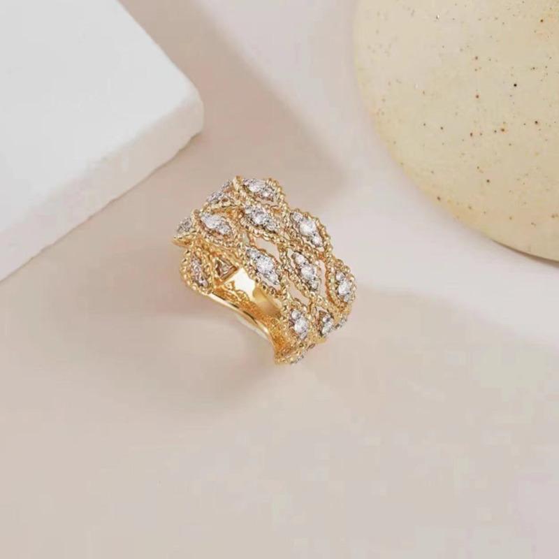 BELLA BOX Italian Bratti Woven Gold Carving Craft Hollow Ball Lace Ring Suitable For Women's Daily Party Fashion Jewelry
