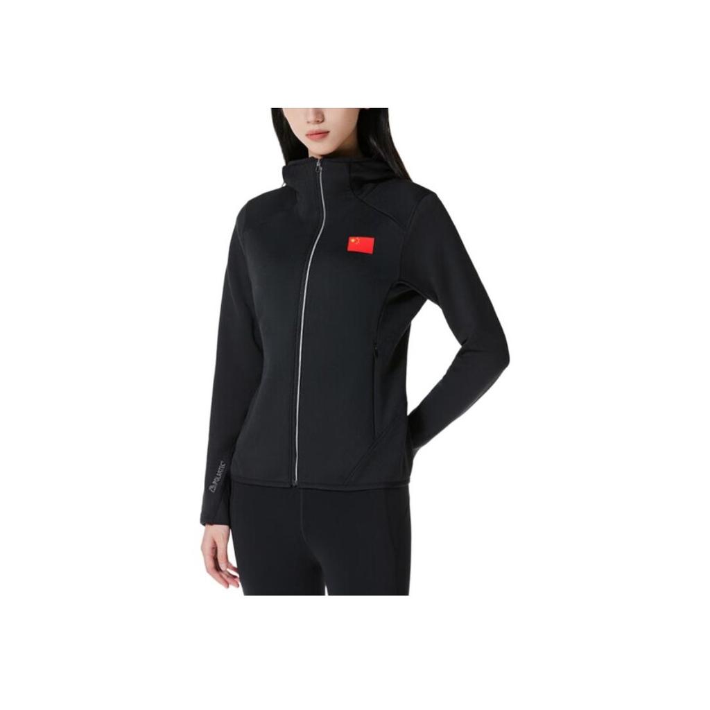Anta Champion All-Weather Series Solid Color National Flag Logo Zipper Hoodie Jacket Women Jackets Black 162340725-4