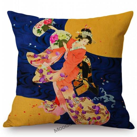 Ancient Japanese Traditional Geisha Oil Painting Art Home Decorative Sofa Throw Pillow Case Beautiful Girl Linen Cushion Cover