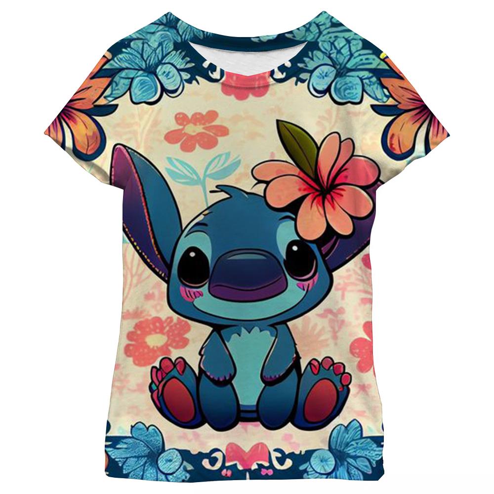 Nowa Kawaii Lilo Stitch Koszulka z Kreskówką Dzieci Dzieci Stitch Urocza Koszulka Manga Y2k Graficzna Koszulka Dziewczynka Chłopiec Góra Koszulki Lilo Stich