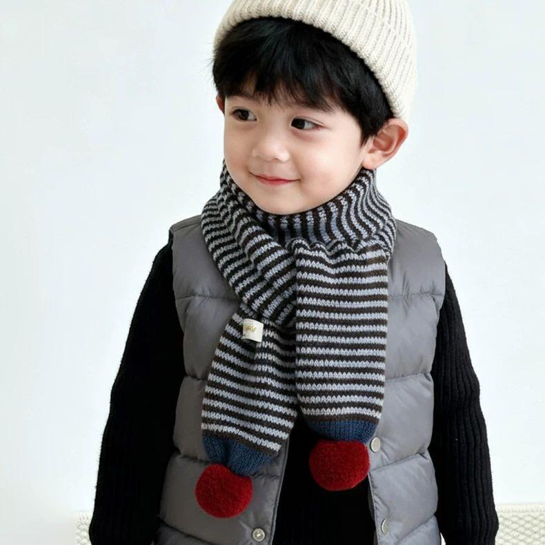 Chic Baby Pom-Pom Knit Scarf: Color Block, Unisex, Warm Wool