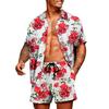 Men's Hawaiian Shirt Set Short-Sleeve Shirt Hawaiian Casual 3D Linen Palm Print Set