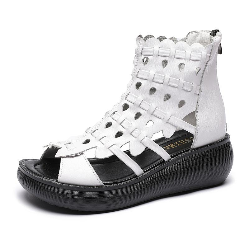 Fashion GKTINOO 2025 Summer Women Sandals Genuine Leather Wedges High Heel Platform Hollow Peep Toe Female Ladies Shoes Zapatos De Mujer